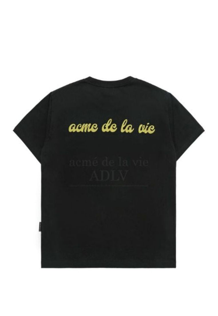 Headset Boy Lettering Baby Face Short Sleeve T-Shirt Black