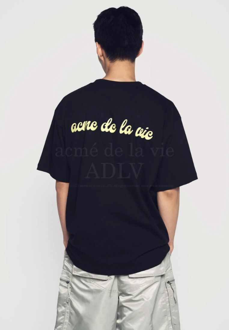 Headset Boy Lettering Baby Face Short Sleeve T-Shirt Black