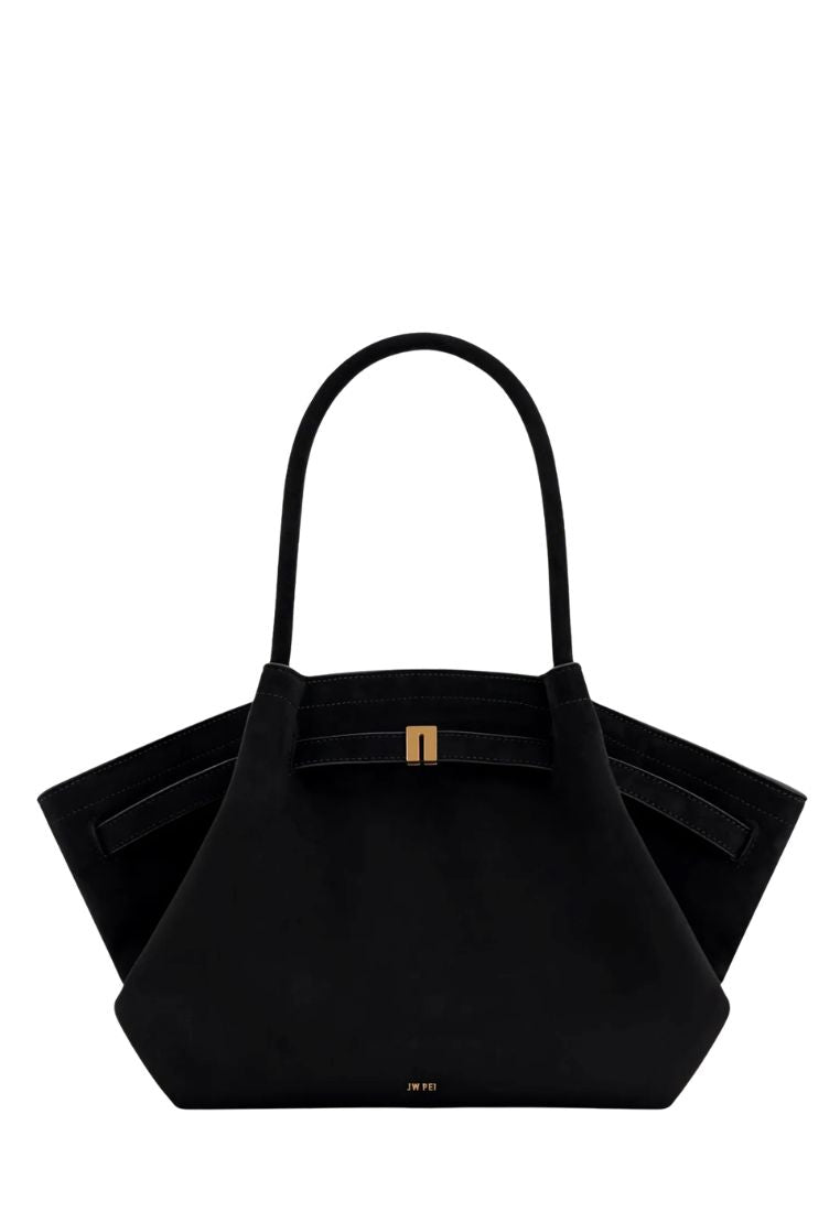 Hana Large Faux Suede Tote Bag - Black