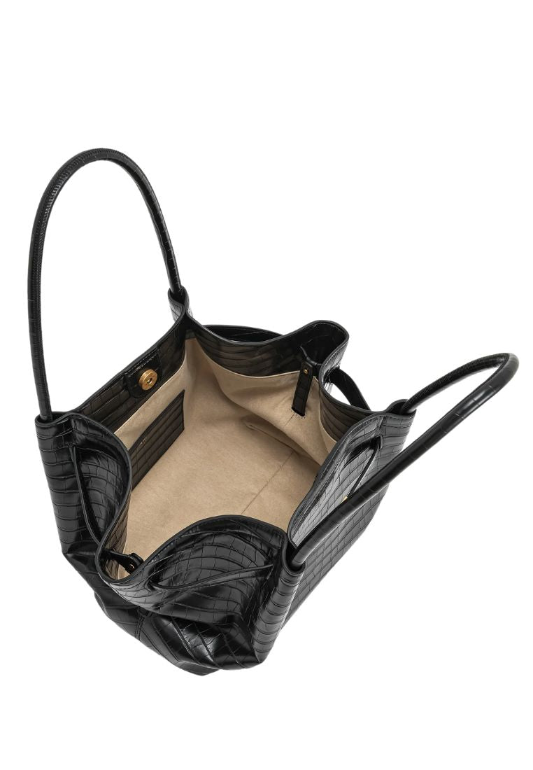 Hana Medium Tote Bag - Black Croc