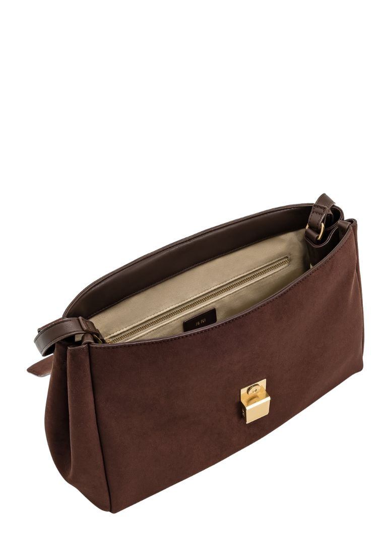 Hilary Faux Suede Shoulder Bag - Dark Brown