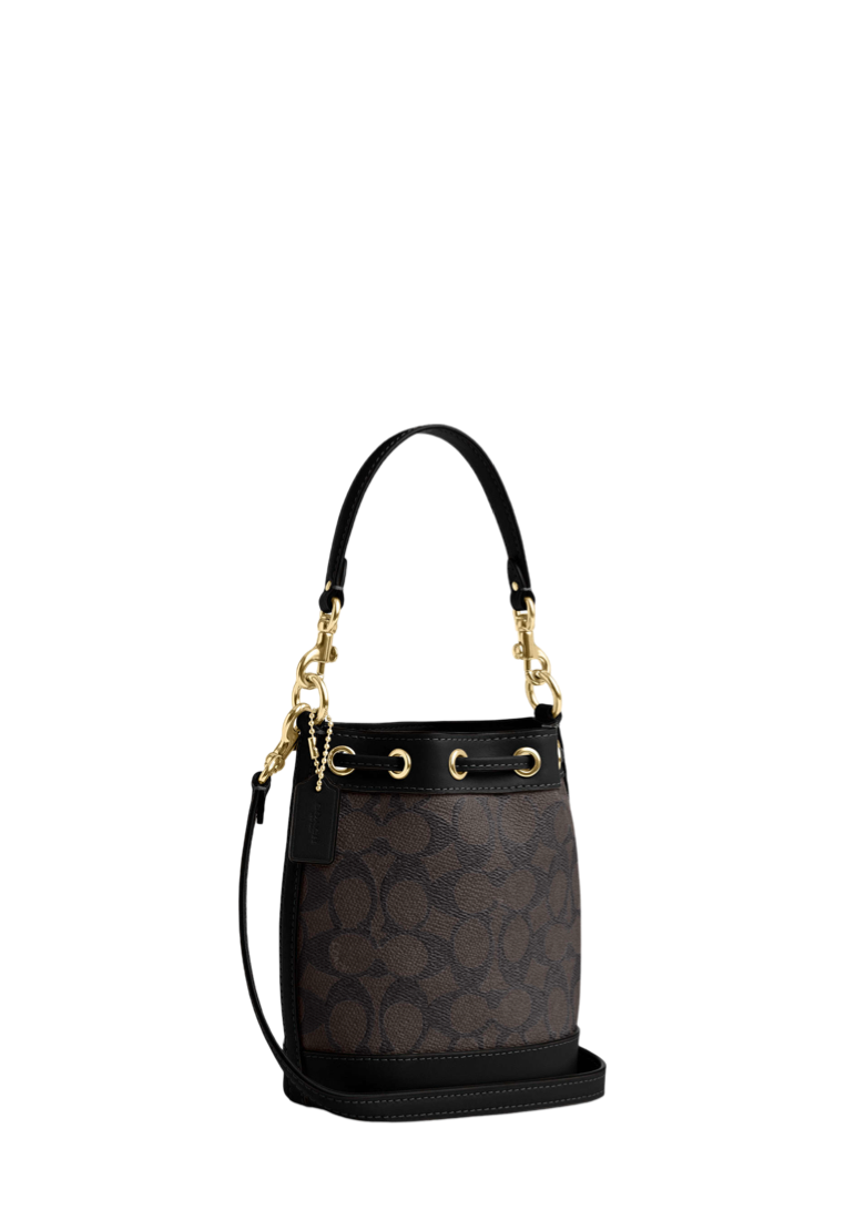 Mini Bucket Bag In Signature Canvas Gold Walnut Black