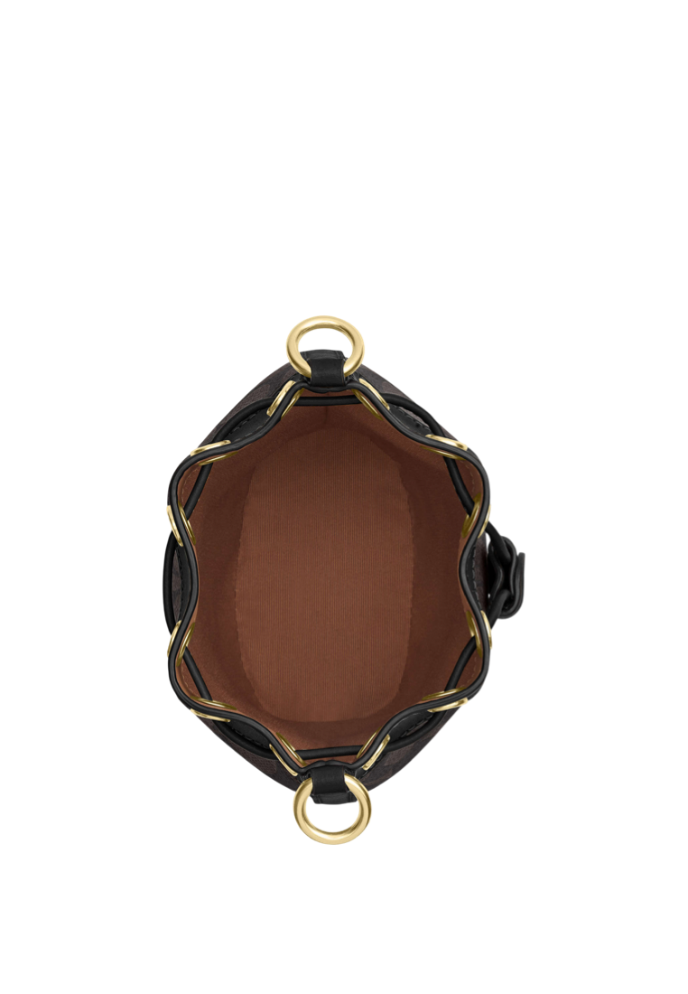 Mini Bucket Bag In Signature Canvas Gold Walnut Black