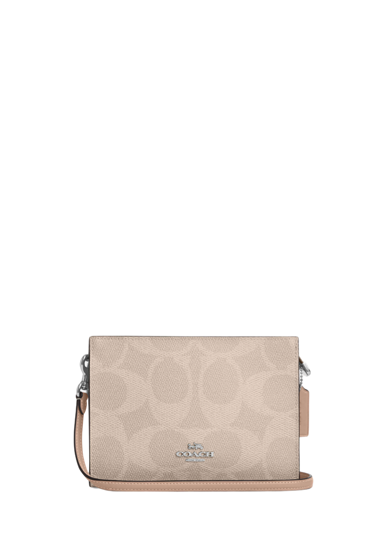 Slim Crossbody Bag In Signature Canvas Silver Sand Taupe