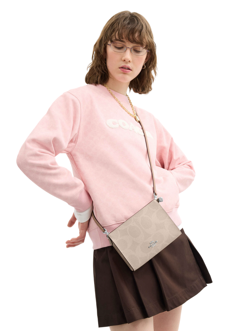 Slim Crossbody Bag In Signature Canvas Silver Sand Taupe