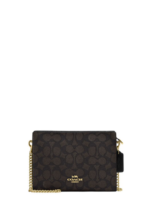 Slim Crossbody Bag In Signature Canvas Gold Walnut Black