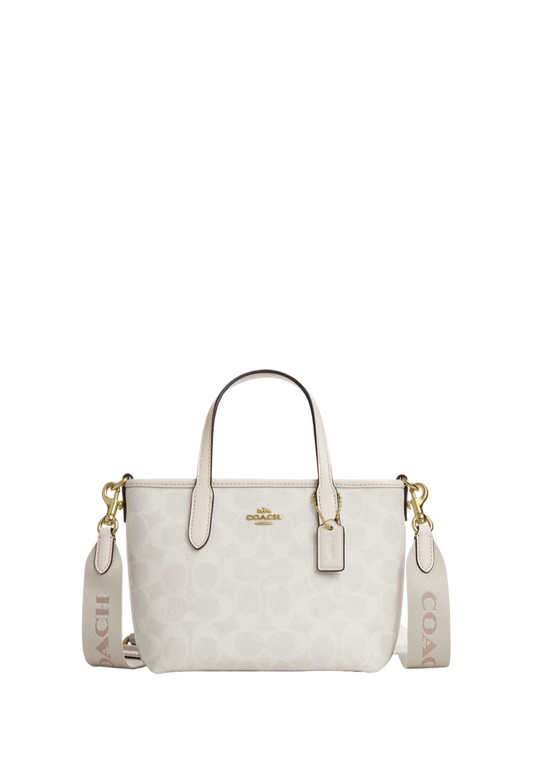 City Mini Tote Bag In Signature Canvas Gold White Chalk