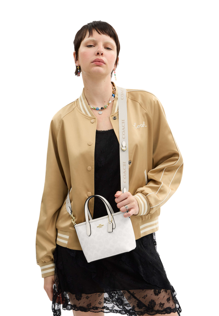 City Mini Tote Bag In Signature Canvas Gold White Chalk