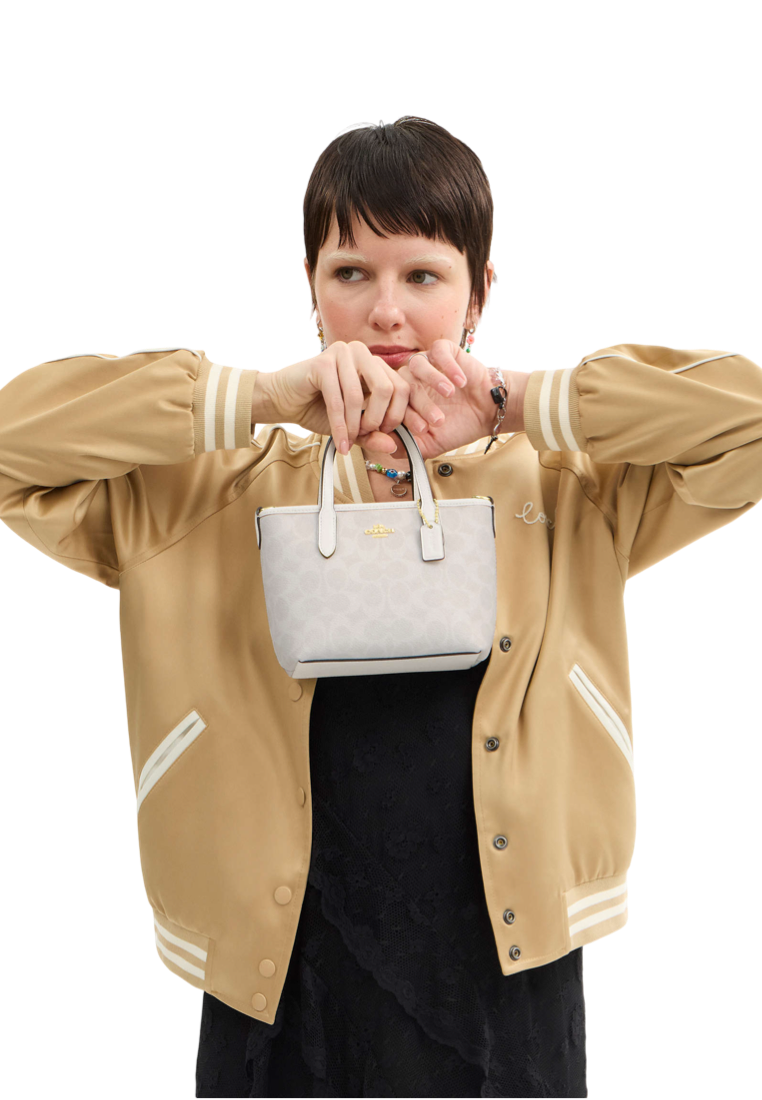 City Mini Tote Bag In Signature Canvas Gold White Chalk