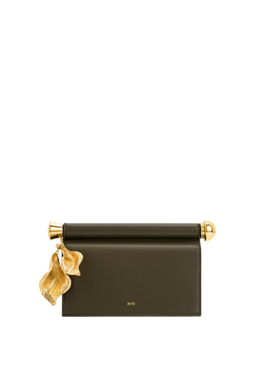 Holly Metal Pendant Embellished Clutch - Dark Olive