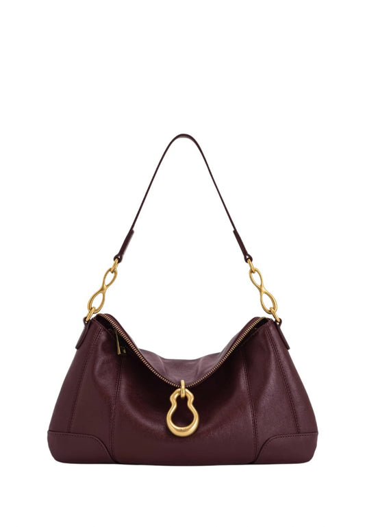 Jayla Metal Pendant Embellished Shoulder Bag - Deep Burgundy