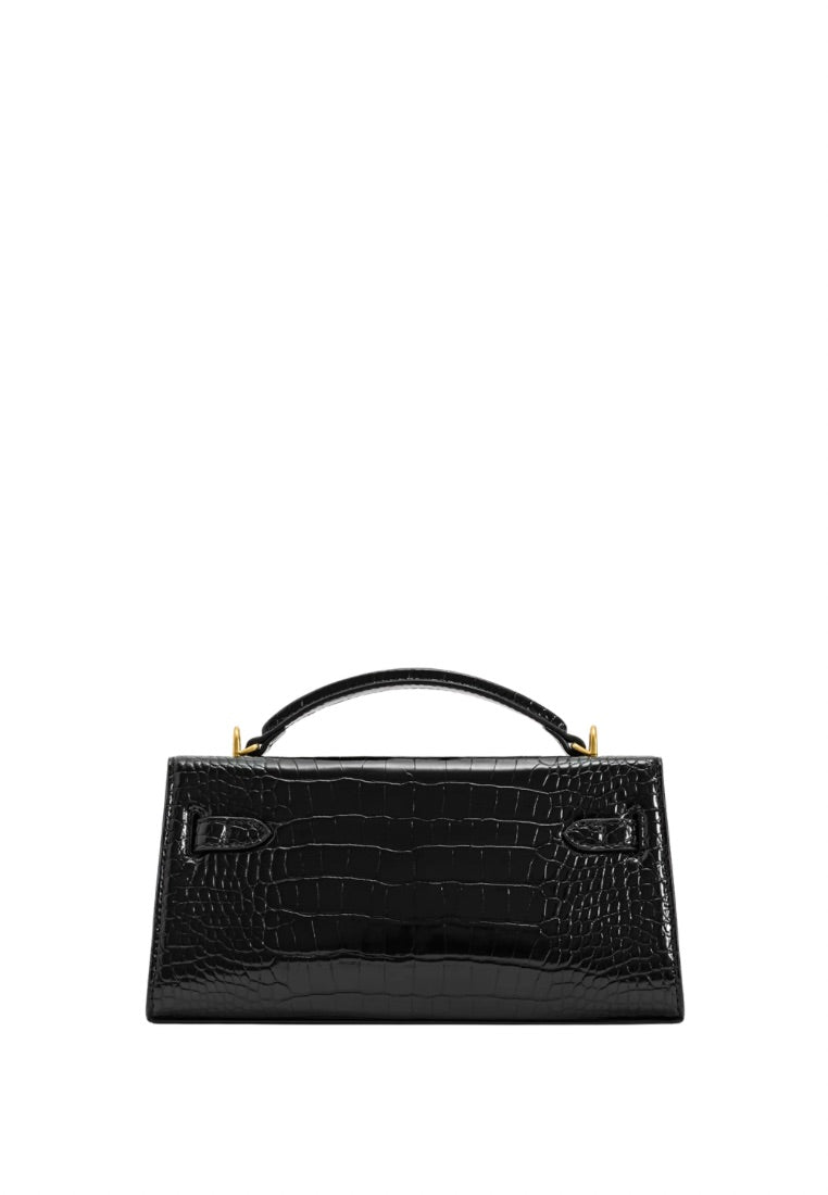 Noor Top Handle Bag - Black Croc
