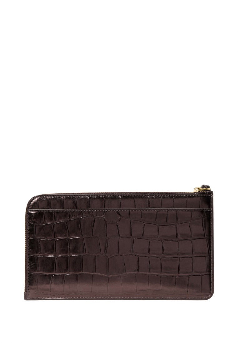 Lucy Croc Embossed Medium L-Zip Wristlet Hot Fudge