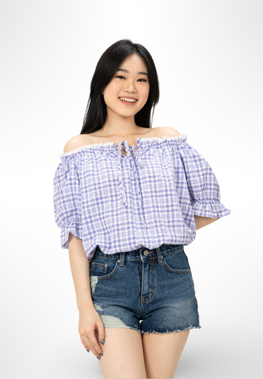 Korean Purple Plaid Top By Kerri