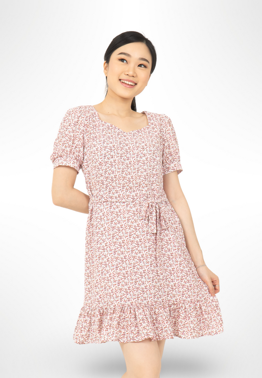 Bubble Sleeve Floral Dress Pink By Youkki