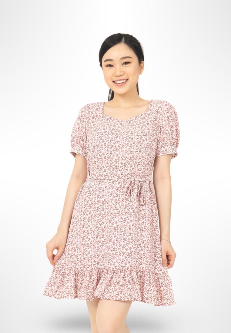 Bubble Sleeve Floral Dress Pink By Youkki