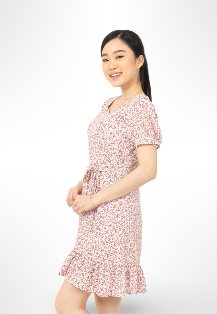 Bubble Sleeve Floral Dress Pink By Youkki