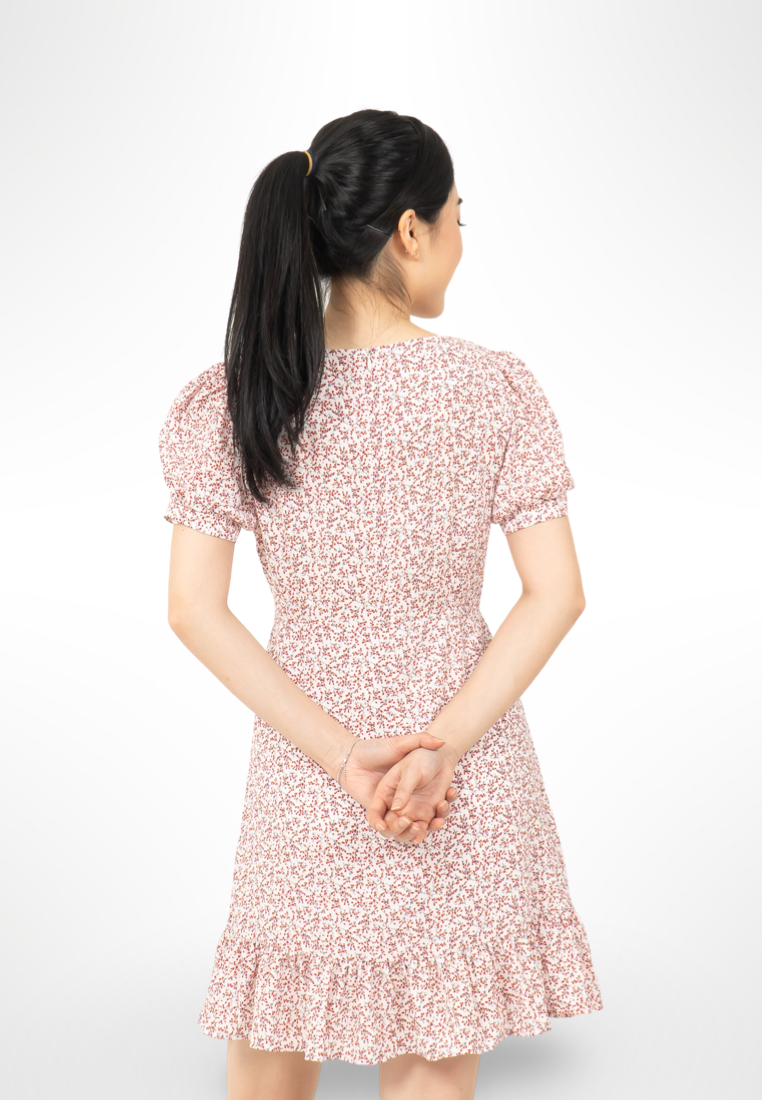 Bubble Sleeve Floral Dress Pink By Youkki