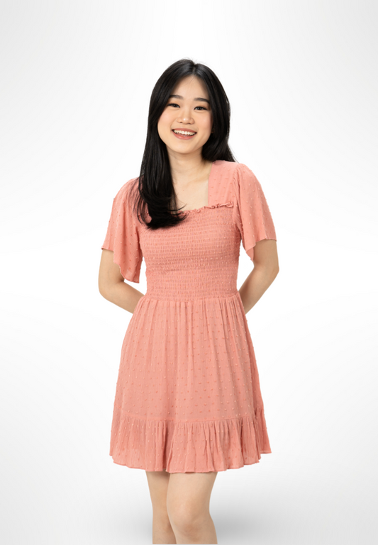 Shirring Pink Dress By Wave