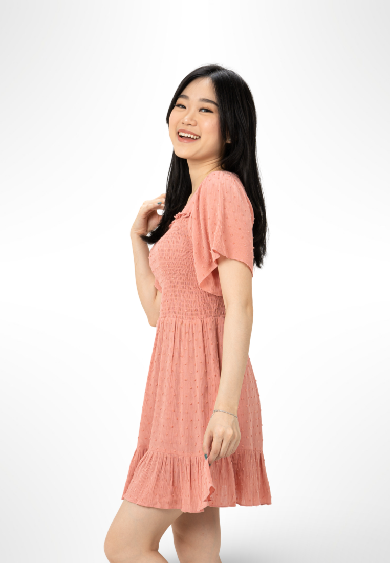 Shirring Pink Dress By Wave