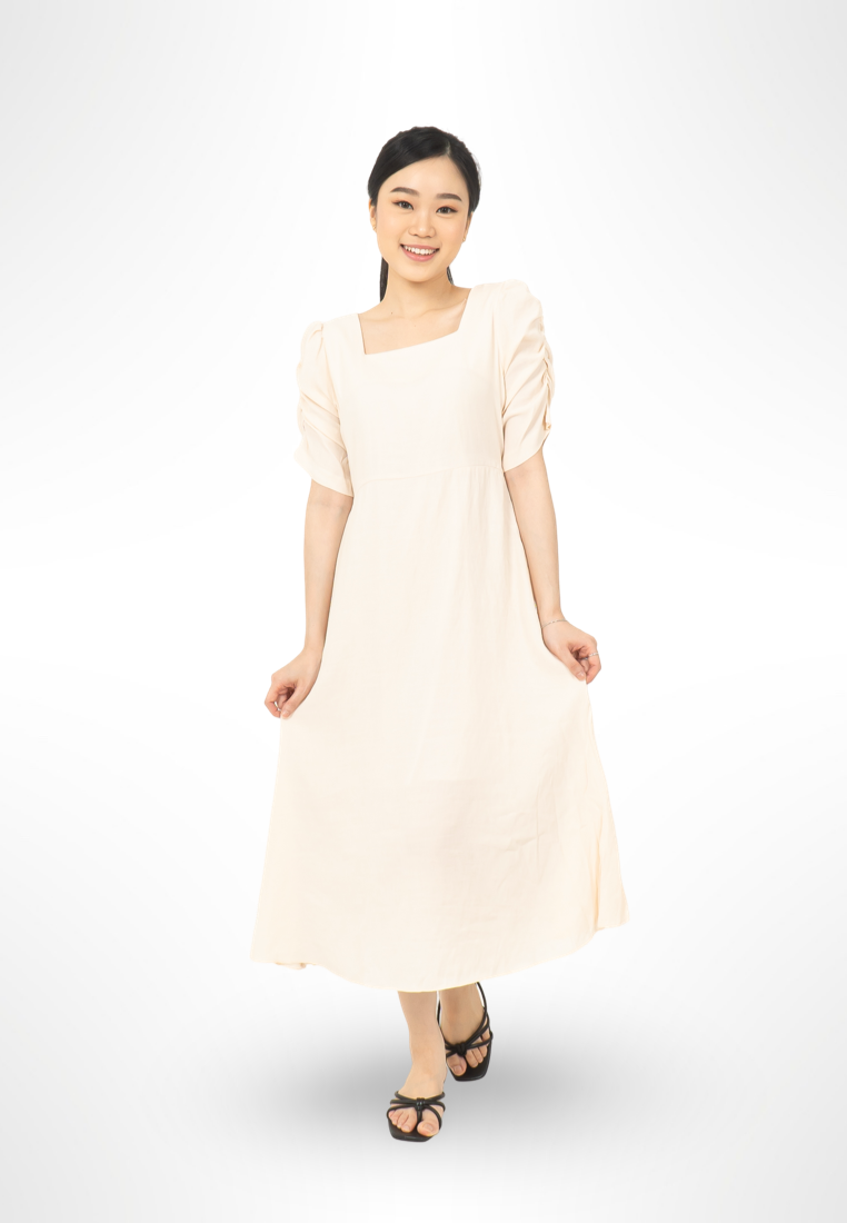 Ruched Cream Sleeve Dress By Bling
