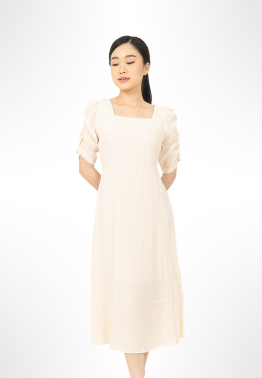 Ruched Cream Sleeve Dress By Bling