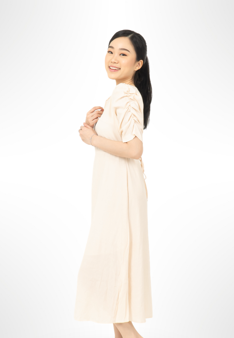 Ruched Cream Sleeve Dress By Bling
