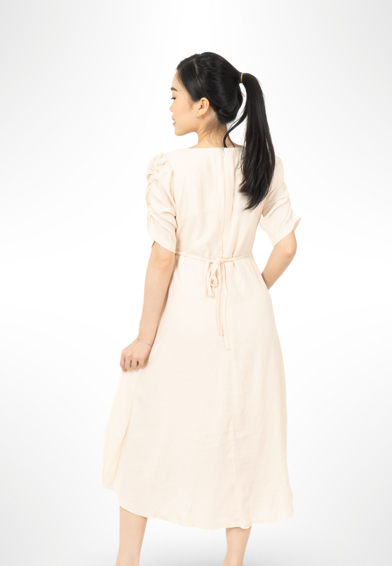 Ruched Cream Sleeve Dress By Bling