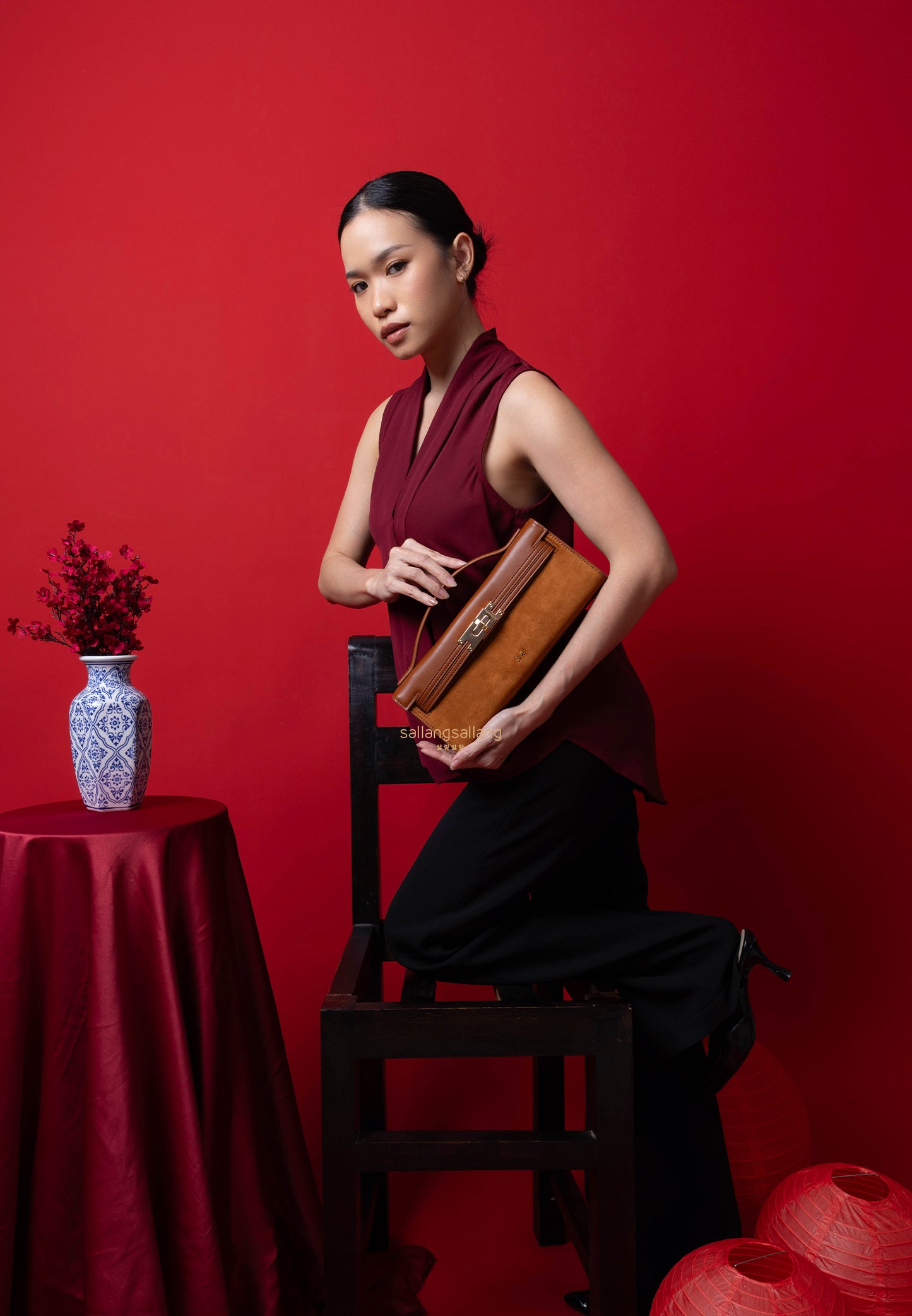 Bria Faux Suede Structured Top Handle Bag - Brown