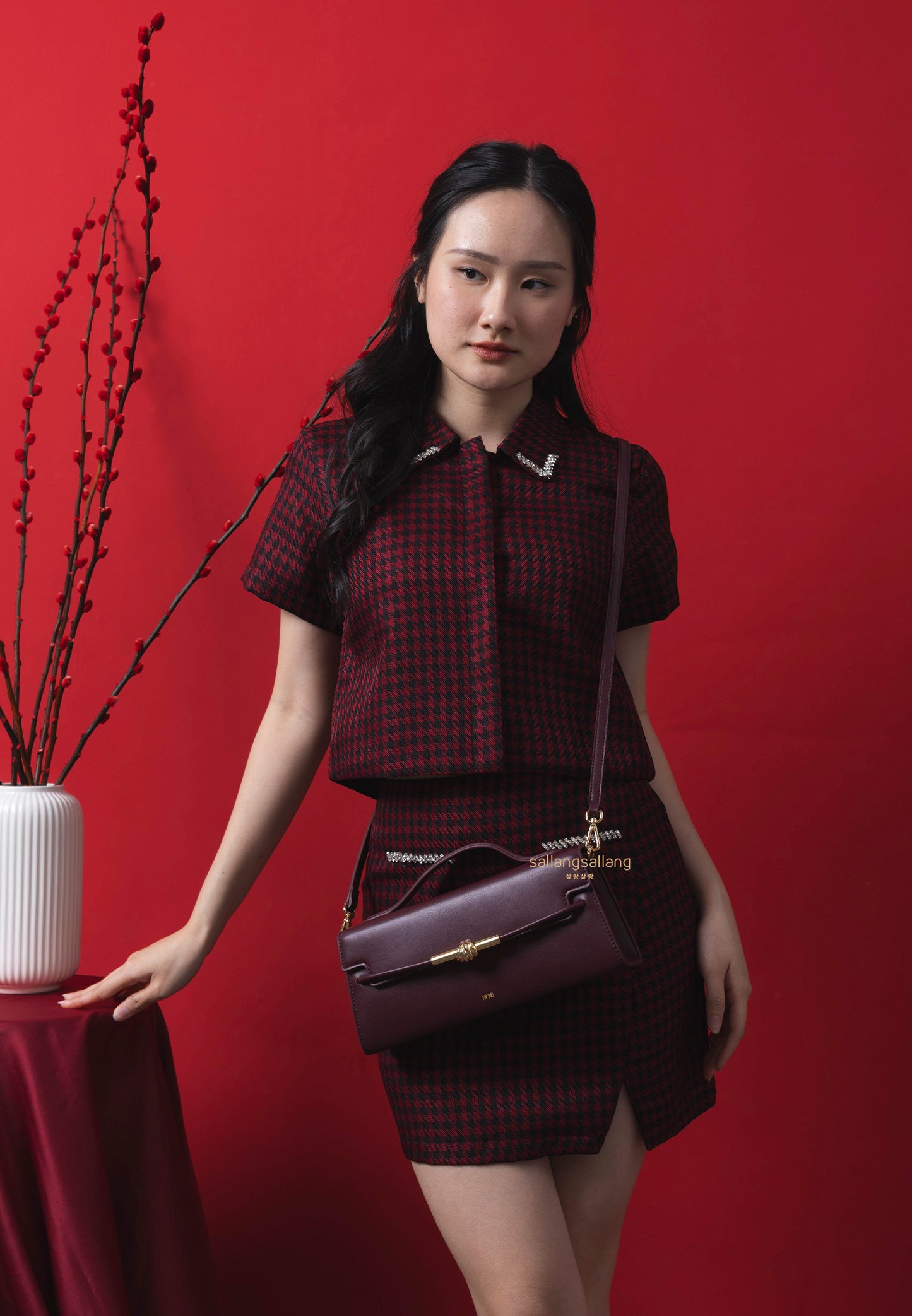 Lena Metal Rope Knot Top Handle Bag - Deep Claret