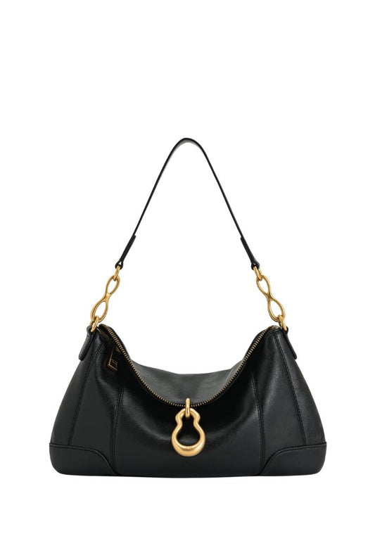 Jayla Metal Pendant Embellished Shoulder Bag - Black