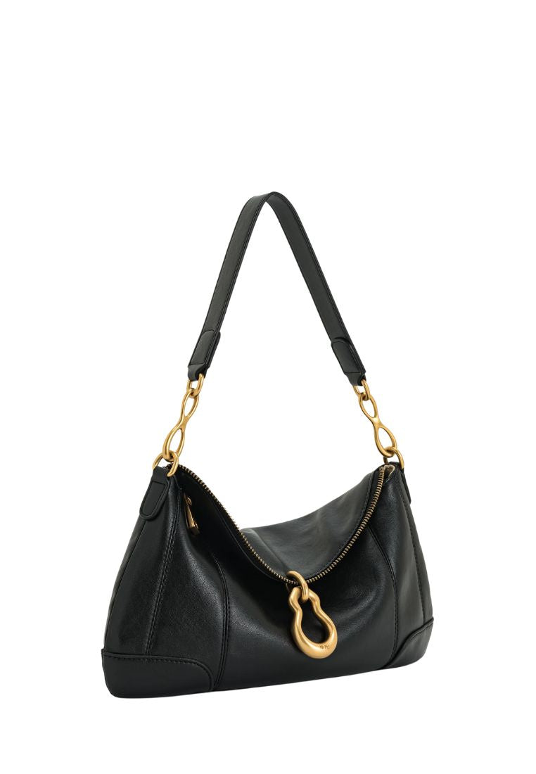 Jayla Metal Pendant Embellished Shoulder Bag - Black