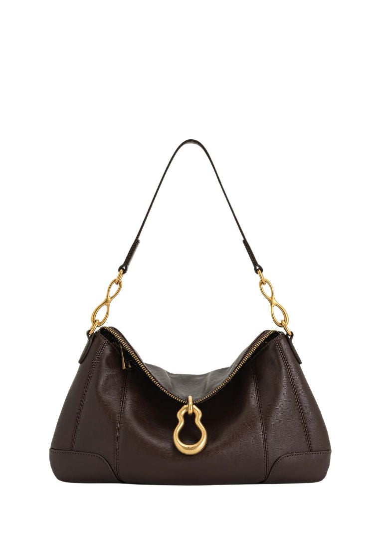 Jayla Metal Pendant Embellished Shoulder Bag - Dark Brown
