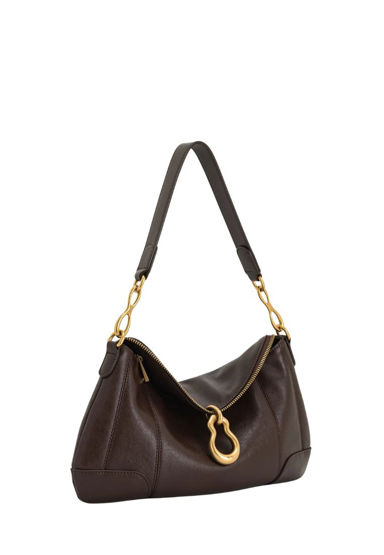 Jayla Metal Pendant Embellished Shoulder Bag - Dark Brown