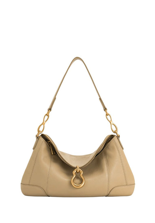Jayla Metal Pendant Embellished Shoulder Bag - Khaki