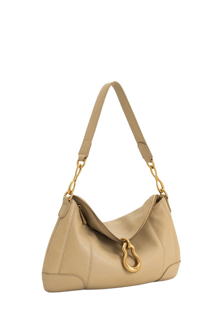 Jayla Metal Pendant Embellished Shoulder Bag - Khaki