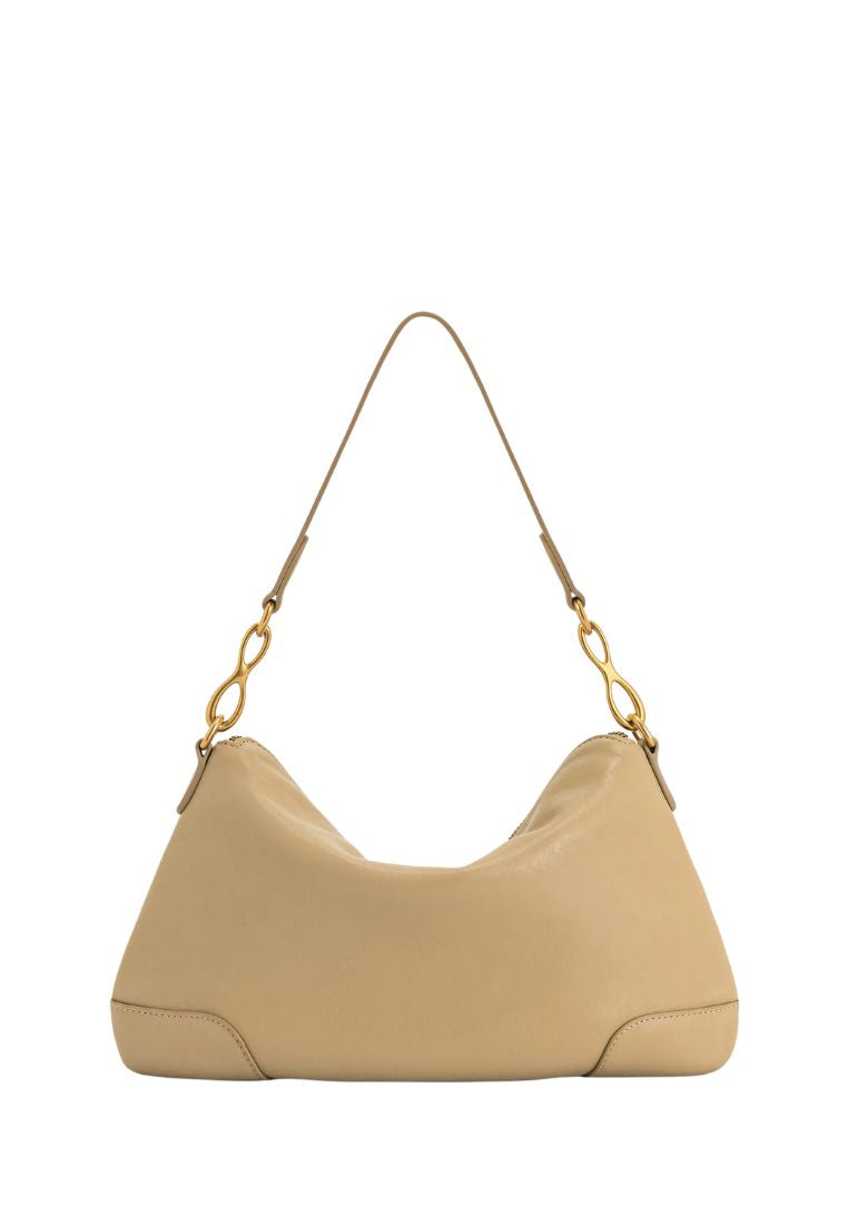 Jayla Metal Pendant Embellished Shoulder Bag - Khaki