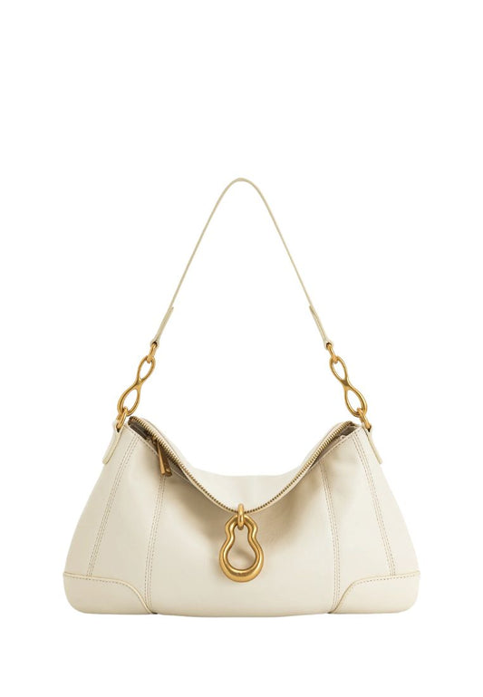 Jayla Metal Pendant Embellished Shoulder Bag - White