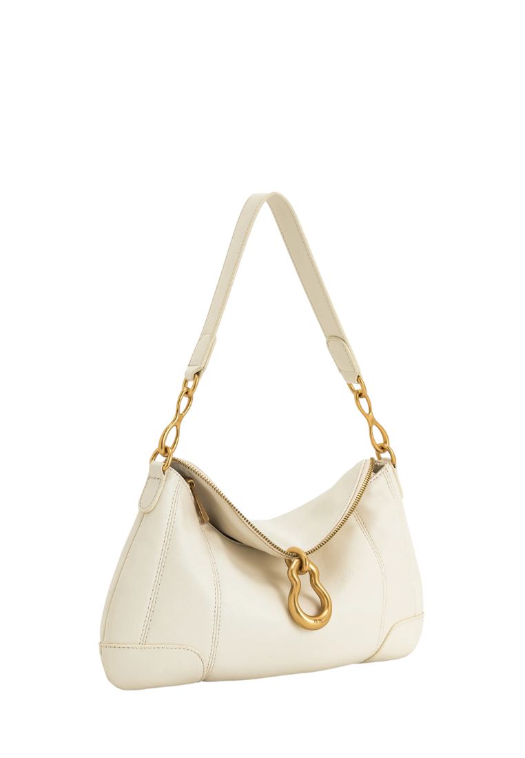 Jayla Metal Pendant Embellished Shoulder Bag - White