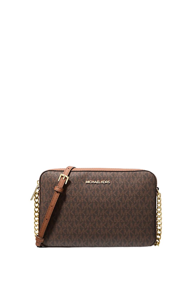 Jet Set Large Printed Logo Crossbody Bag Brown