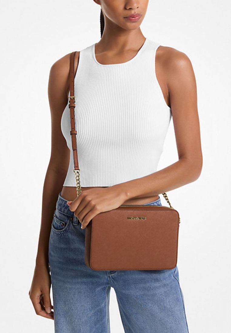 Jet Set Large Saffiano Leather Crossbody Bag Luggage