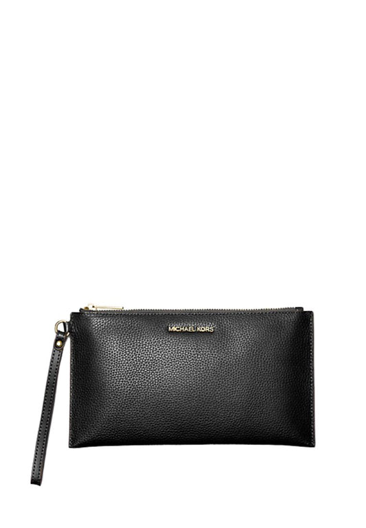 Jet Set Travel Large Pebbled Leather Pouch Black