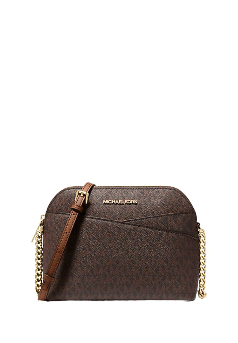 Jet Set Travel Medium Logo Dome Crossbody Bag Brown
