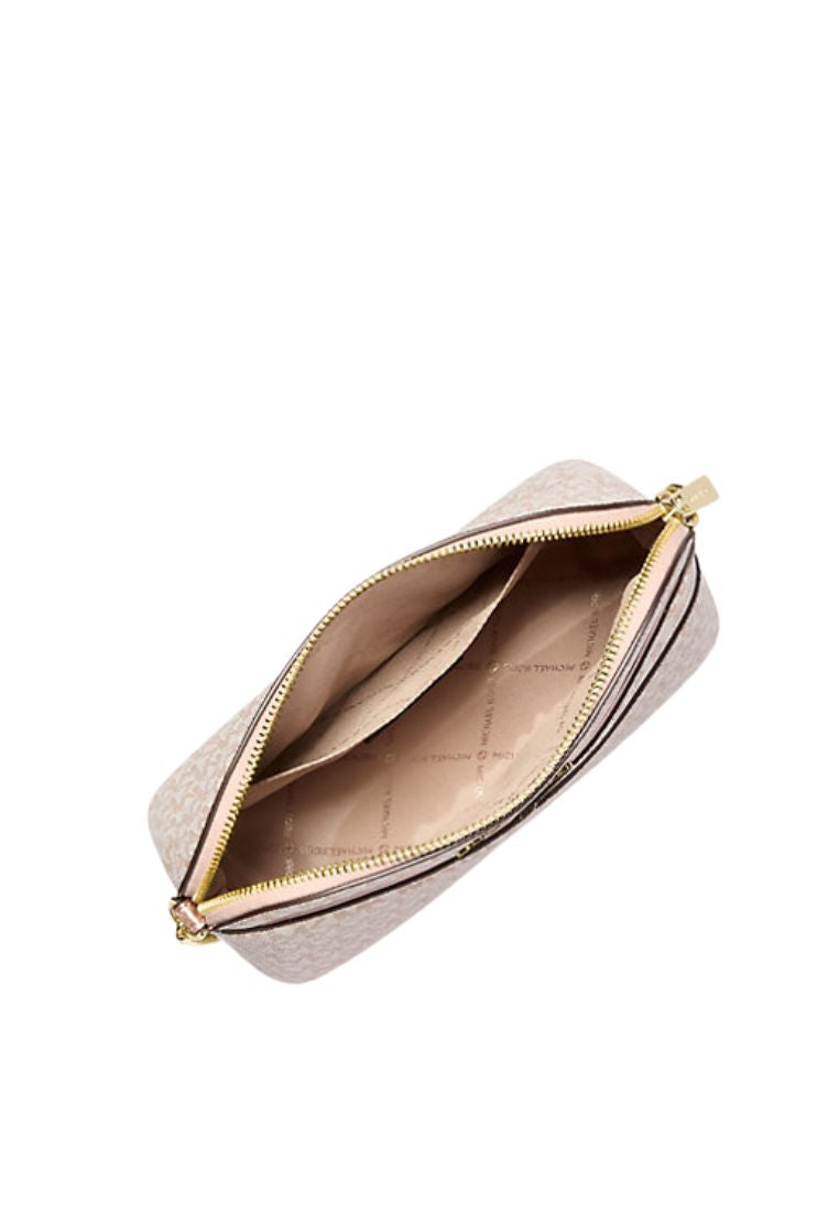 Jet Set Travel Medium Metallic Signature Logo Dome Crossbody Bag Rose Gold