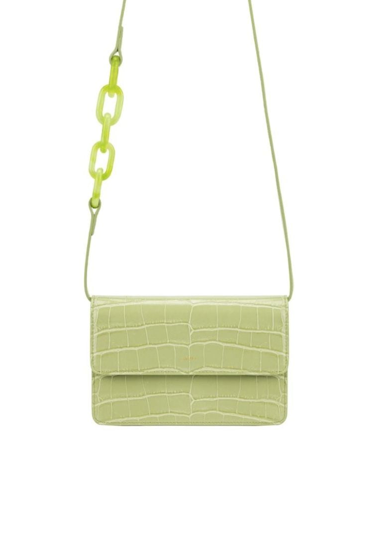 Julia Acrylic Chain Crossbody Bag - Sage Green Croc