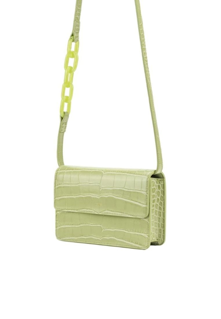 Julia Acrylic Chain Crossbody Bag - Sage Green Croc
