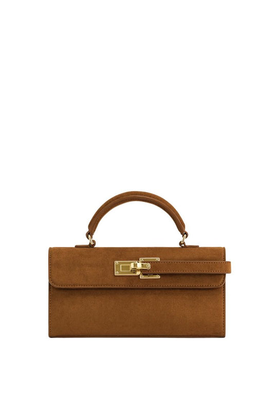 Keyla Faux Suede Top Handle Bag - Brown