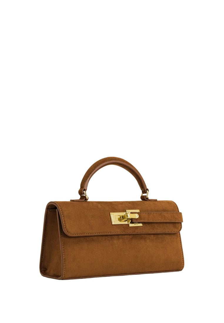 Keyla Faux Suede Top Handle Bag - Brown