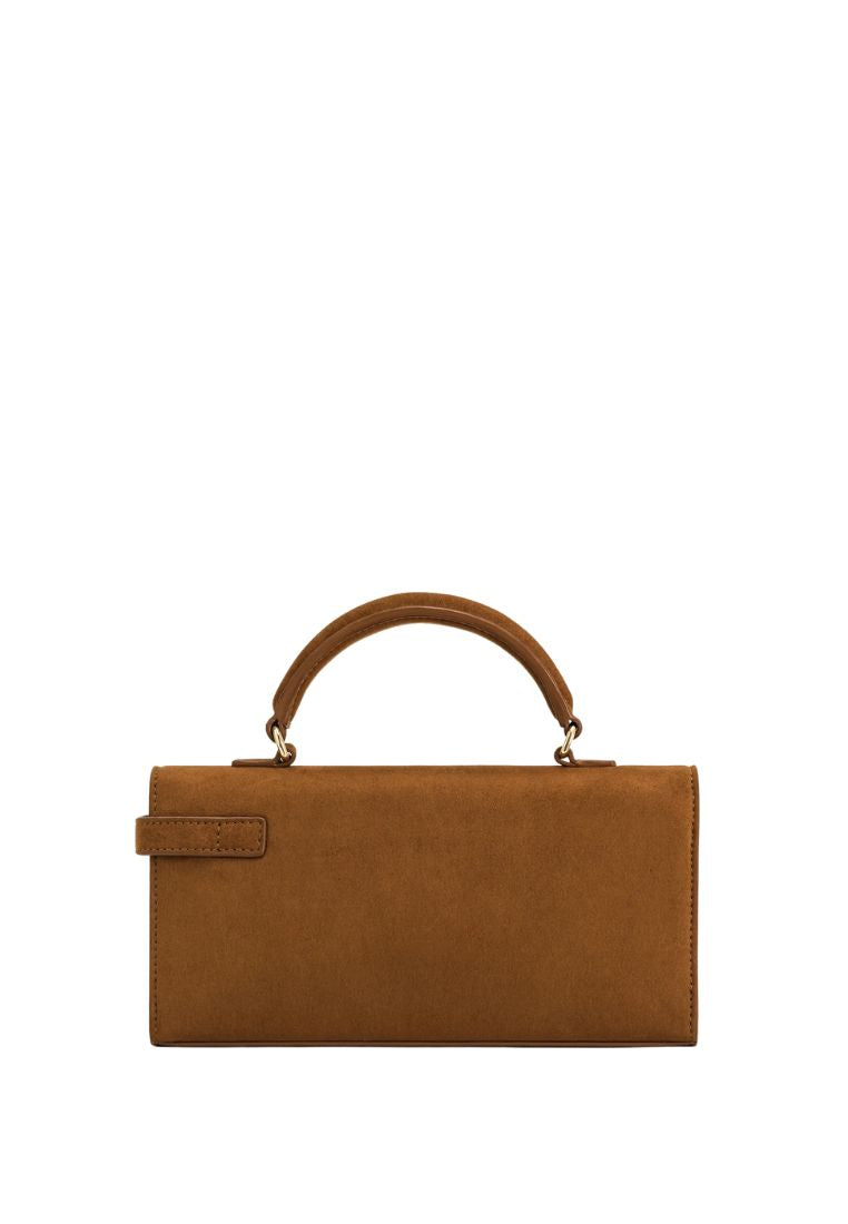 Keyla Faux Suede Top Handle Bag - Brown