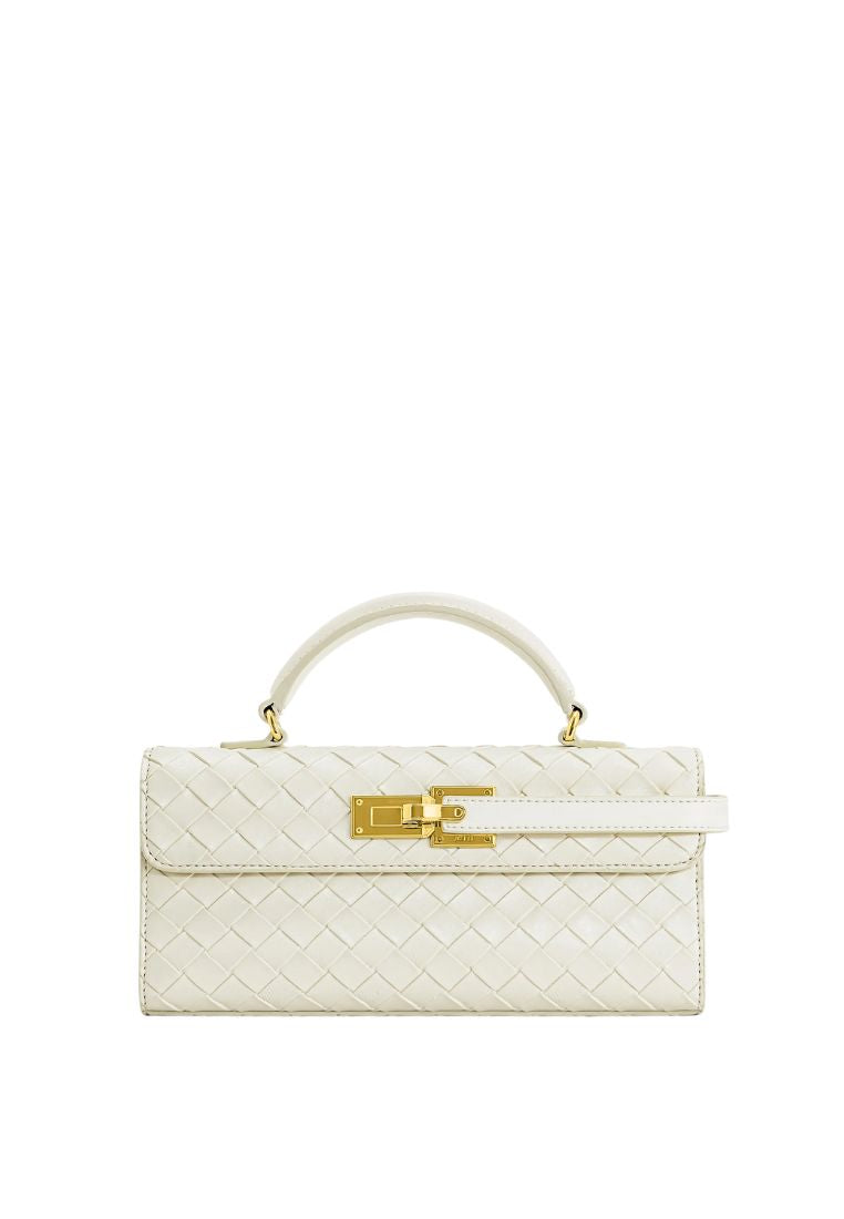 Keyla Weave Texture Top Handle Bag - White